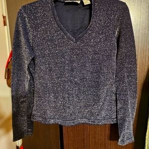 V neck navy and silver top